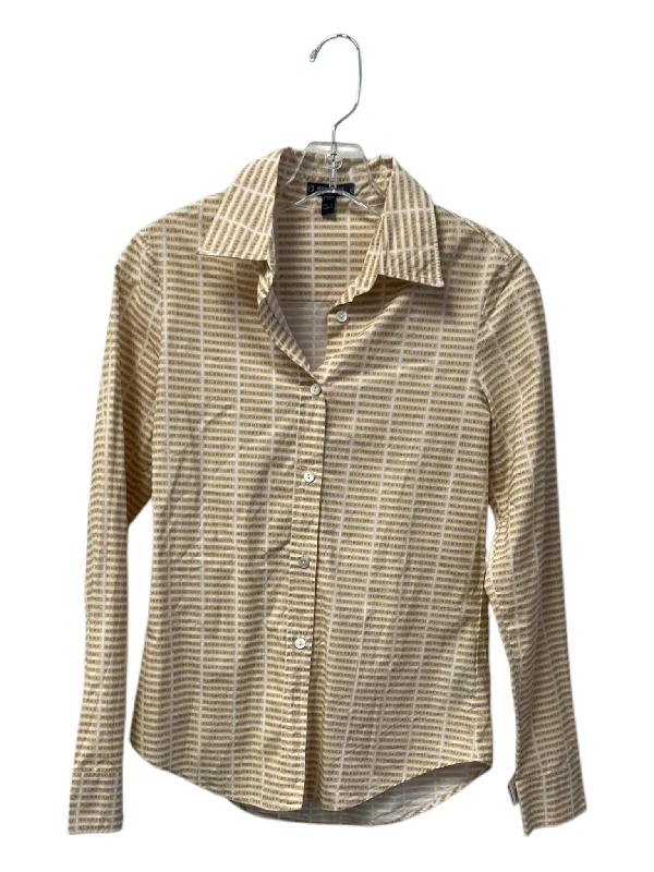 Burberry Size 6 White & yellow Cotton Button Up Collared Long Sleeve Logo Top