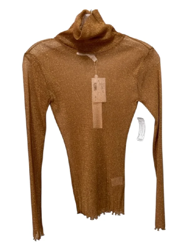 Jonathan Simkhai Standard Size XS Gold Nylon & Metallic Sheer Turtleneck Top