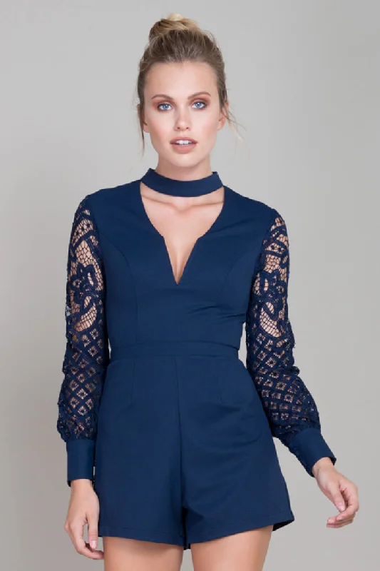 Vana Lacey Choker Romper Navy