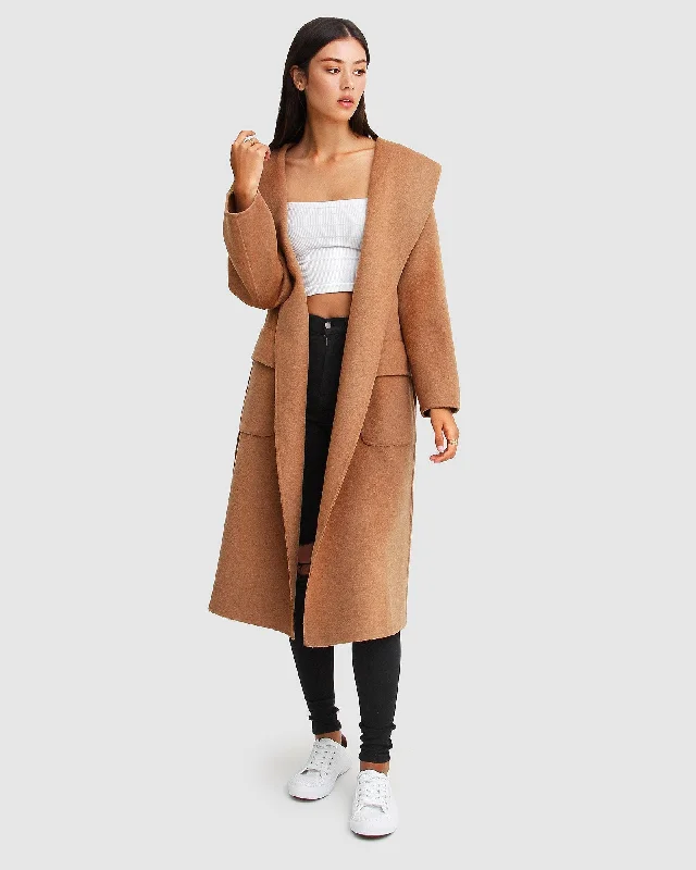 Runaway Wool Blend Robe Coat - Dark Camel