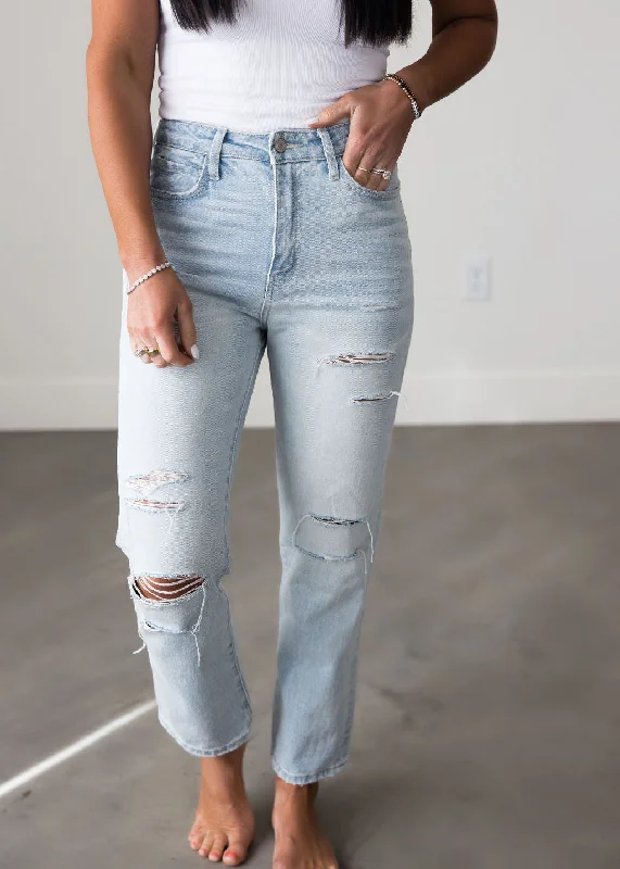 Tenlie Distressed Vervet Straight Jean