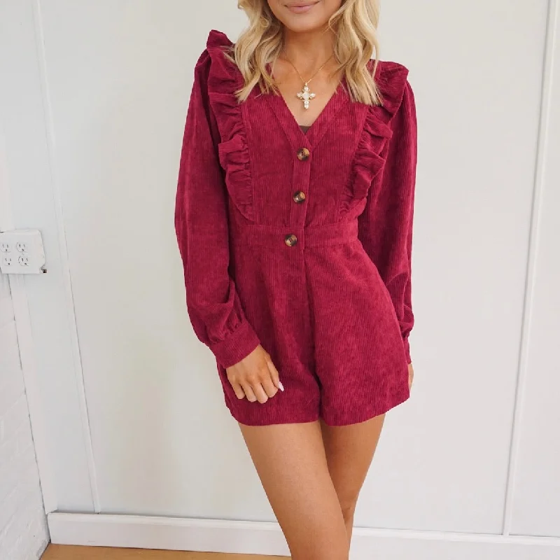 Blakely Corduroy Romper - Burgundy