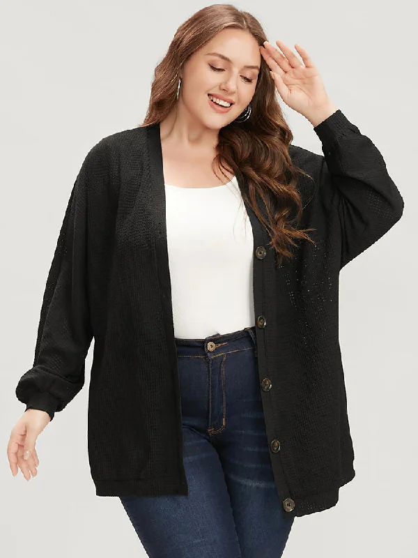 Plain Dolman Sleeve Pocket Button Up Coat