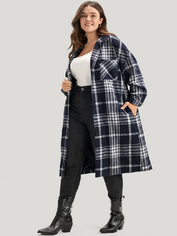 Plaid Pocket Button Up Coat Without Belt