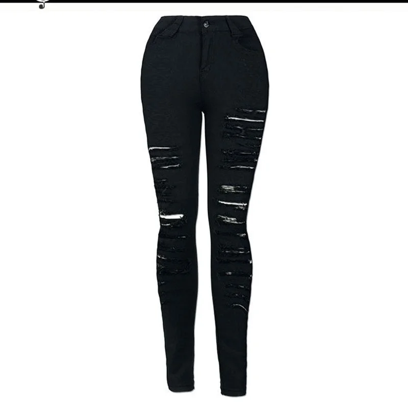 Fashion Ripped Jeans High Waist Skinny Jeans Destroyed Women Sexy Call  European And American Cool