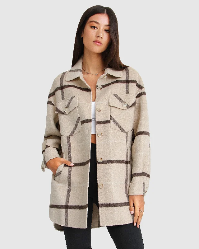 River's Edge Plaid Shacket - Beige