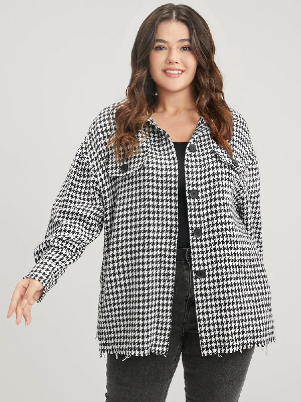 Houndstooth Pocket Button Up Coat