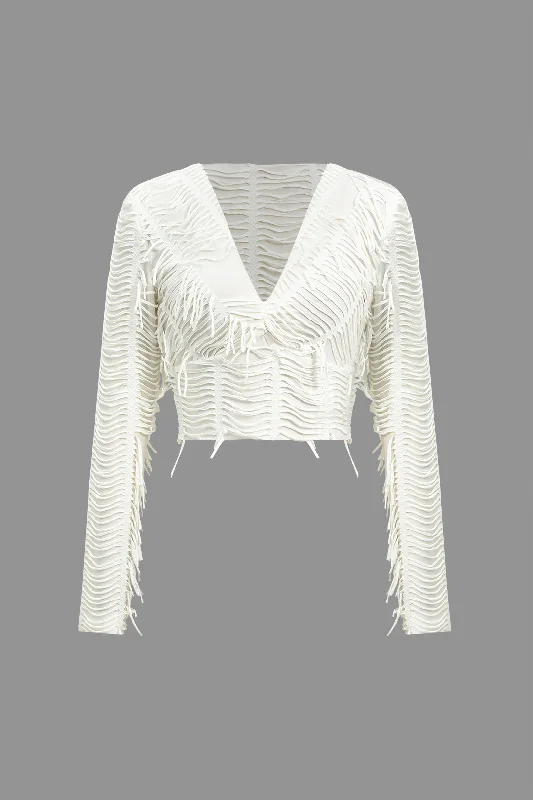 Solid Ripped Twist Knot Long-Sleeve Top