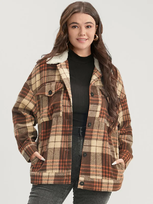 Plaid Flap Pocket Button Up Coat