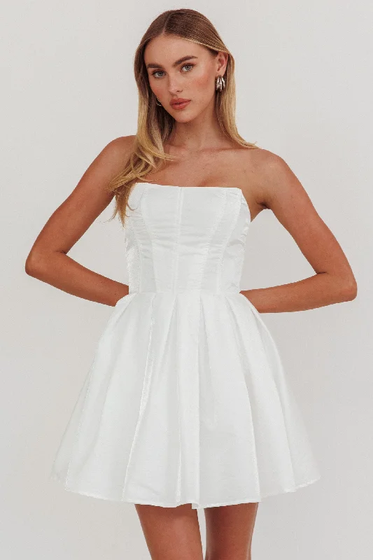 Loveless Strapless Flared Mini Dress Off White