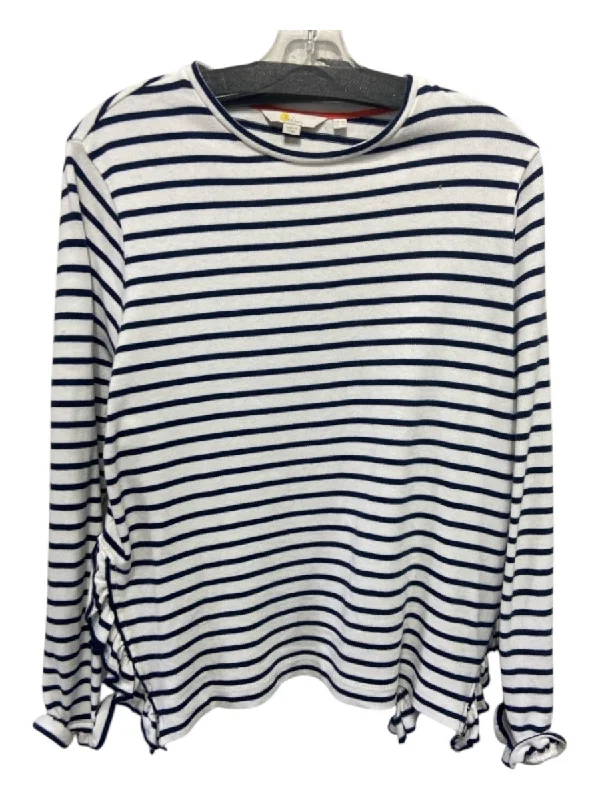 Boden Size 10 Navy & white Cotton Horizontal Stripes Scoop Neck Long Sleeve Top