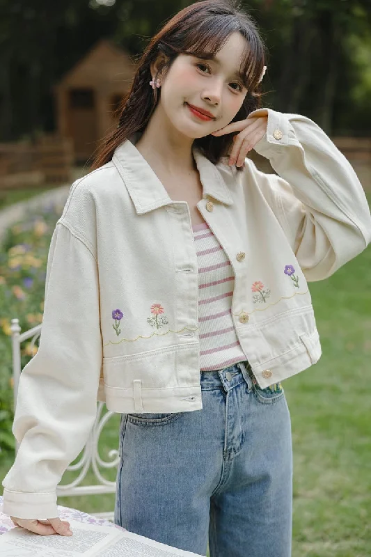 Personal Garden Embroidered Denim Jacket (Cream)