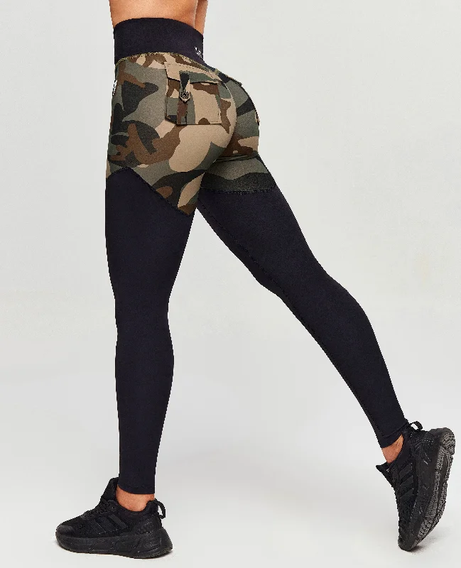 V-Waist Gym Leggings - Coffee Camo